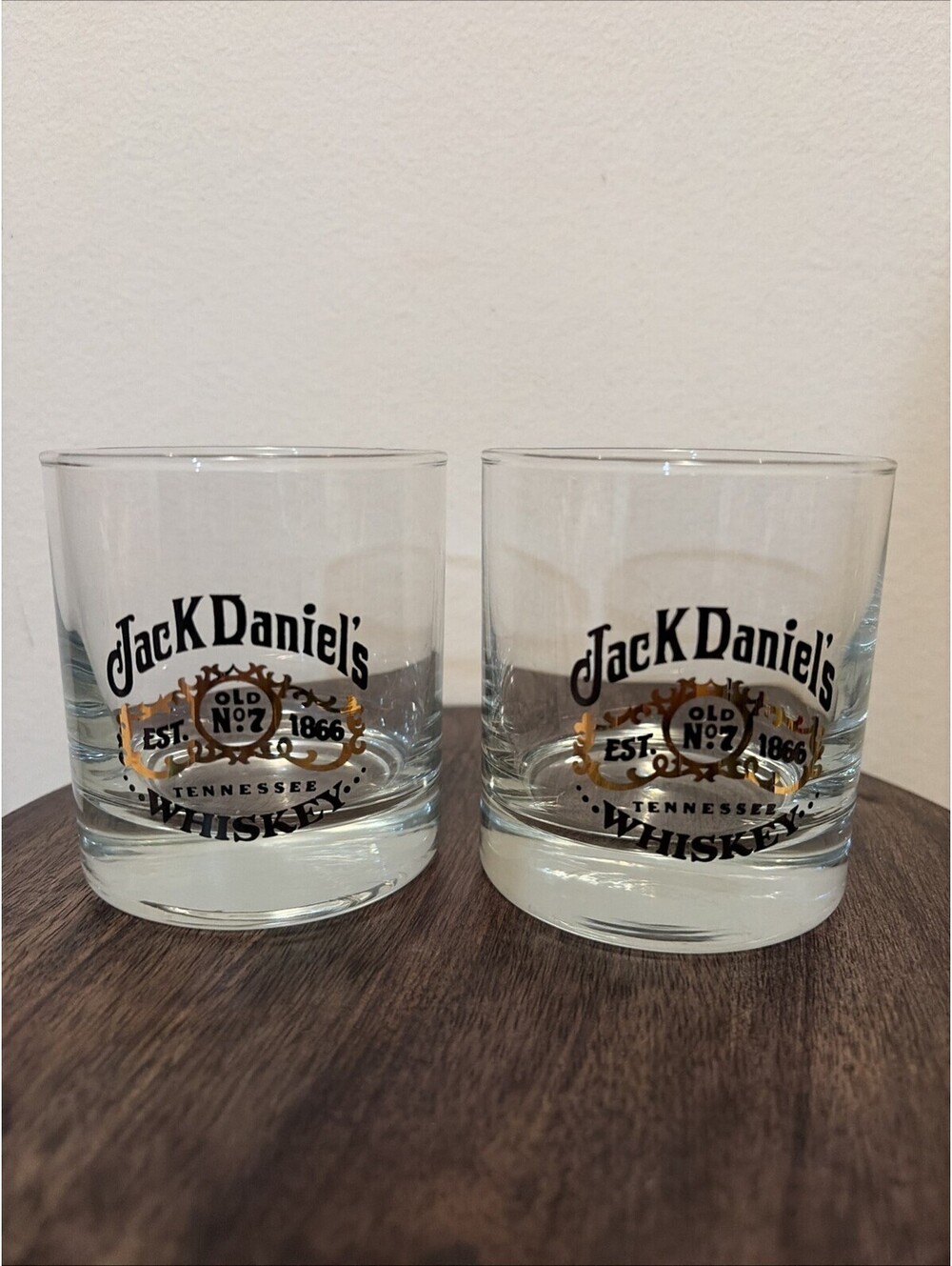 Set of 2 Jack Daniels Whiskey Old No 7 Lowball Rocks Glasses 3.25” Tumblers 8 oz